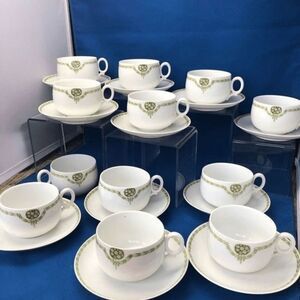 Weimar Vintage German Tea 12 Cup 2”and 11 Saucer 5” green Wrap Around Lea
